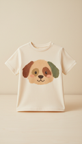 Cotton T-Shirt with Playful Dog Graphic