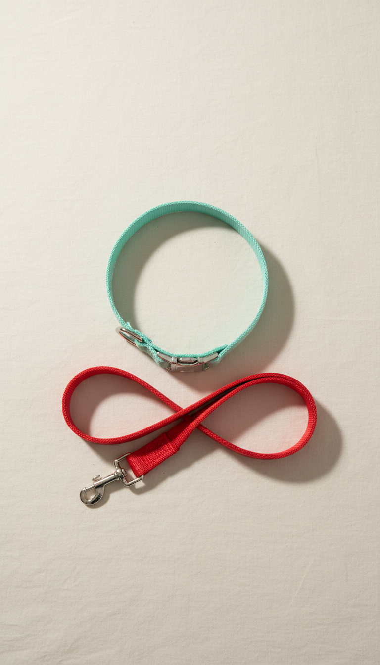 Mint Collar and Red Leash Set
