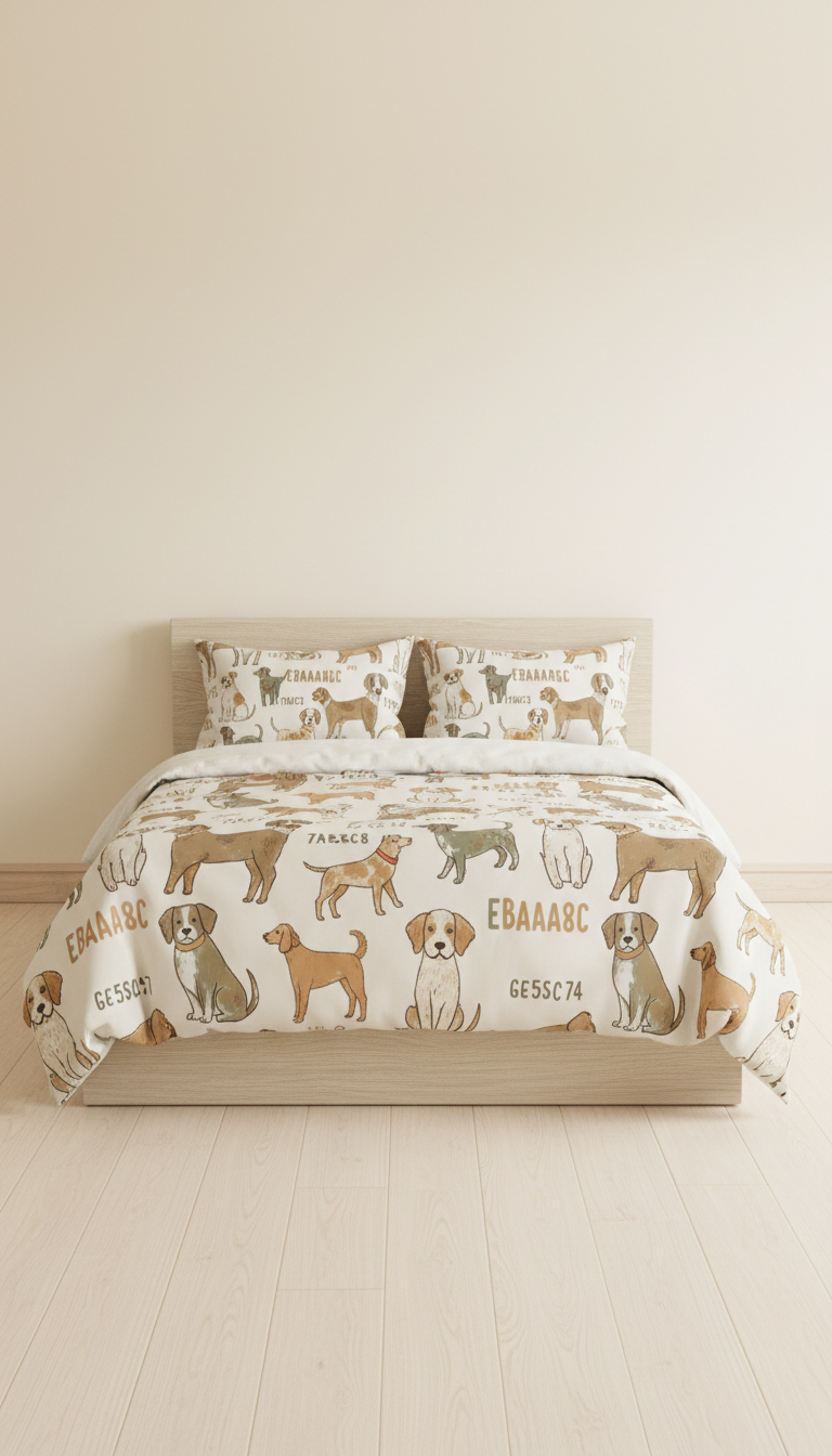 Bedding Set with Hand-Drawn Dog Illustrations